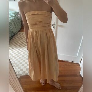 Abercrombie and Fitch Poplin Strapless Midi Dress with Smocked Back Yellow Small